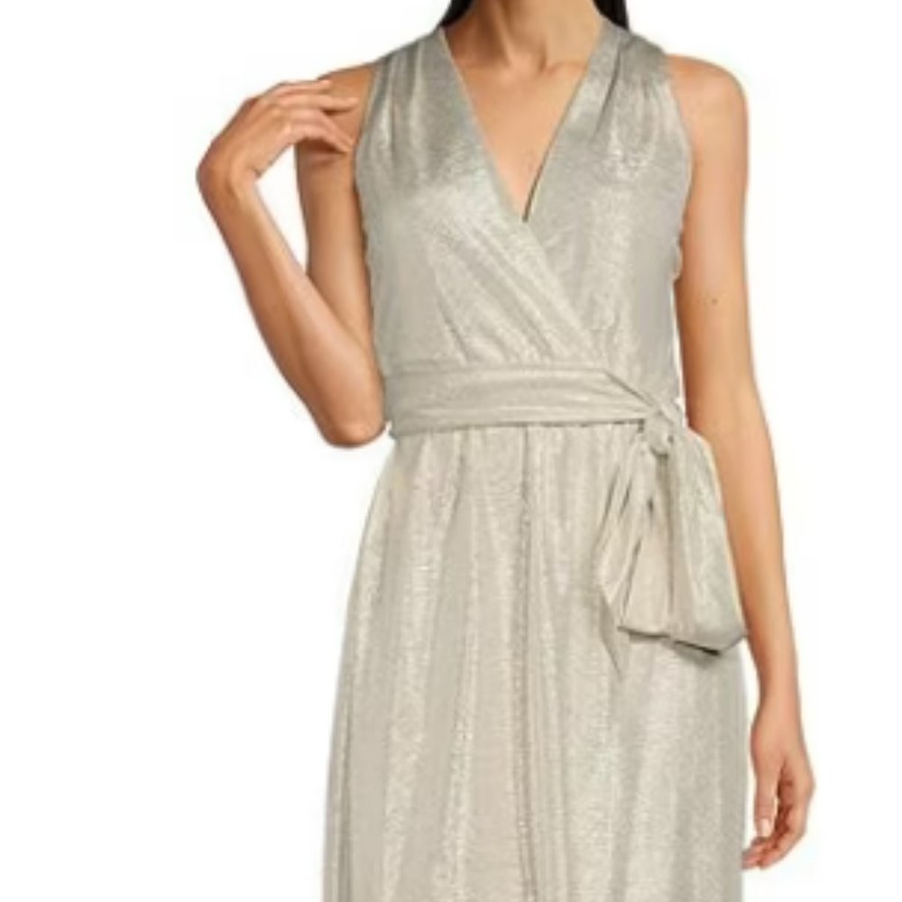 Lauren Ralph Lauren Metallic Jersey Faux Wrap Midi Dress